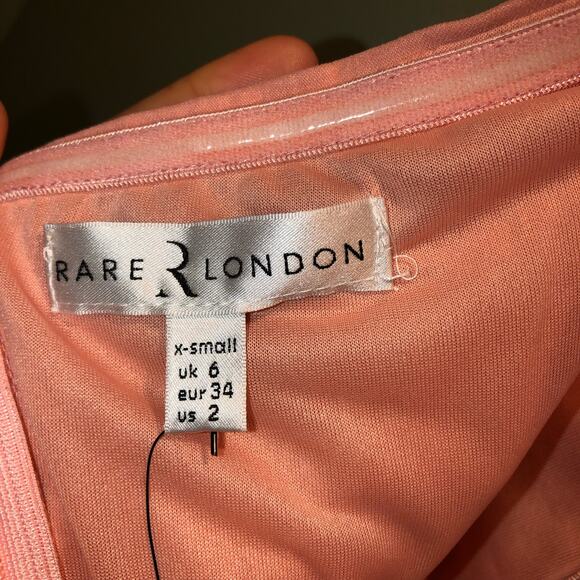 NWT Rare London Women's High Neck Plunge Lace Bodycon Mini Dress Sz XS Pink - Picture 9 of 11